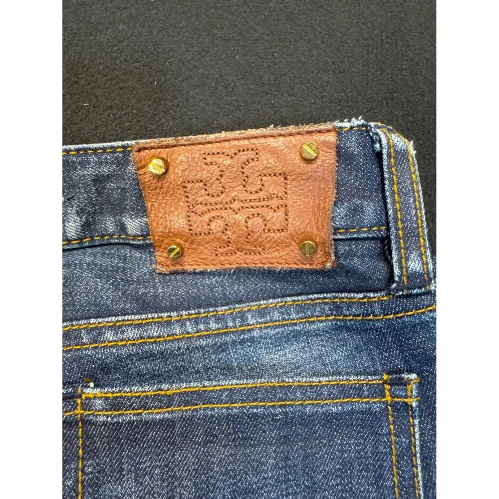 Tory Burch Super Skinny Jeans Dark Wash Gold Logo Hardware 22101221 Womens 26
